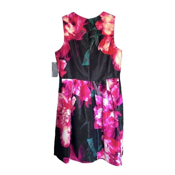 NEW Donna Rico Dress Floral Shantung Fit & Flare Satin Sleeveless Womens 14 - Picture 3 of 8